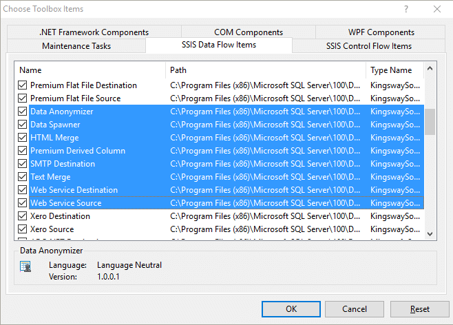 Add SSIS data flow components